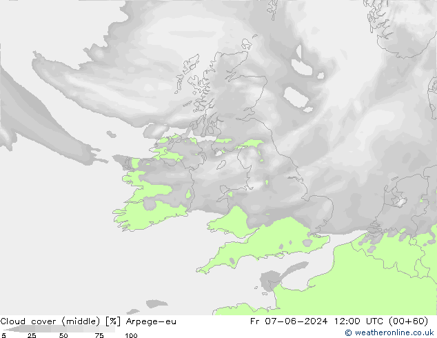 Wolken (mittel) Arpege-eu Fr 07.06.2024 12 UTC