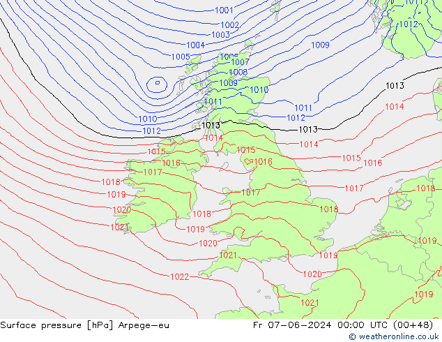 Yer basıncı Arpege-eu Cu 07.06.2024 00 UTC