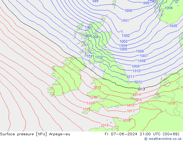 Yer basıncı Arpege-eu Cu 07.06.2024 21 UTC