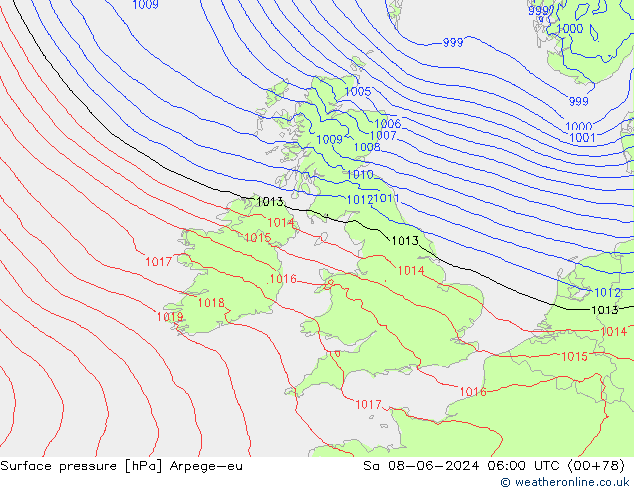 Surface pressure Arpege-eu Sa 08.06.2024 06 UTC