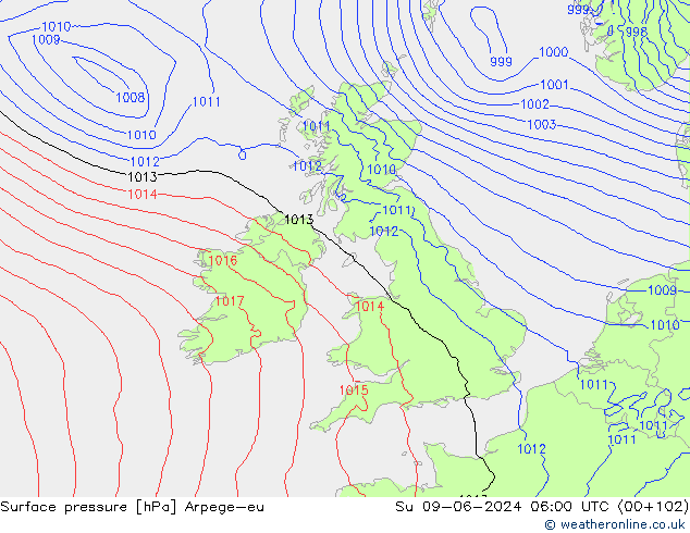 Surface pressure Arpege-eu Su 09.06.2024 06 UTC