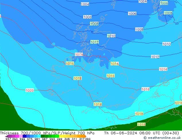 Thck 700-1000 hPa Arpege-eu Th 06.06.2024 06 UTC