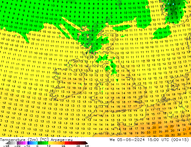 Sıcaklık Haritası (2m) Arpege-eu Çar 05.06.2024 15 UTC