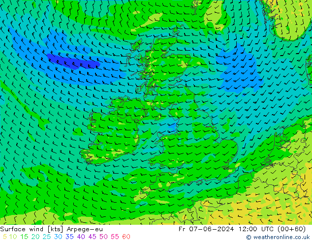 Surface wind Arpege-eu Fr 07.06.2024 12 UTC