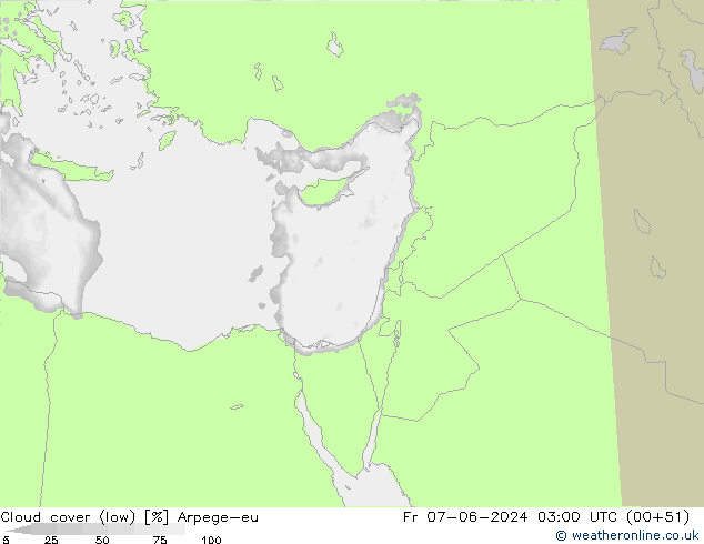 Bewolking (Laag) Arpege-eu vr 07.06.2024 03 UTC