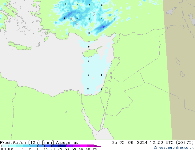осадки (12h) Arpege-eu сб 08.06.2024 00 UTC