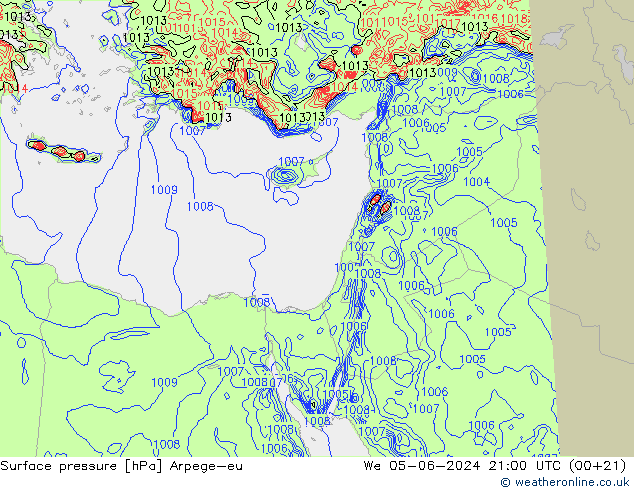 Surface pressure Arpege-eu We 05.06.2024 21 UTC