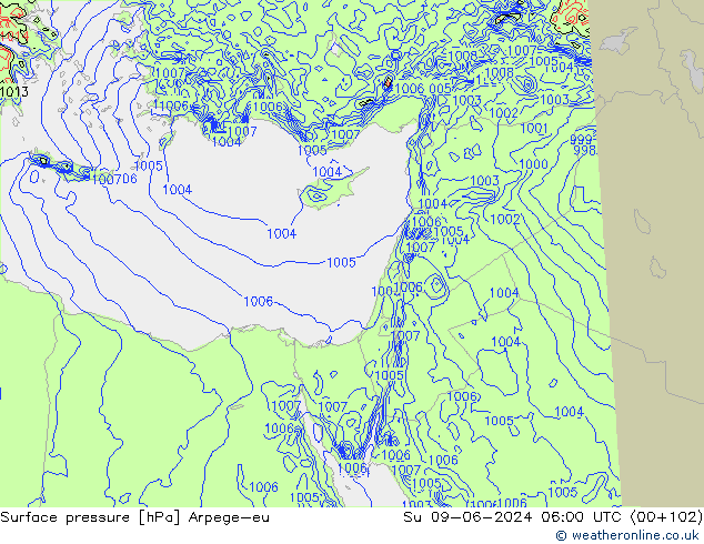 Pressione al suolo Arpege-eu dom 09.06.2024 06 UTC