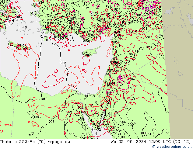 Theta-e 850hPa Arpege-eu mer 05.06.2024 18 UTC