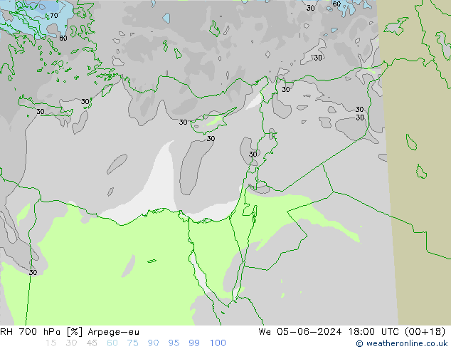 Humidité rel. 700 hPa Arpege-eu mer 05.06.2024 18 UTC