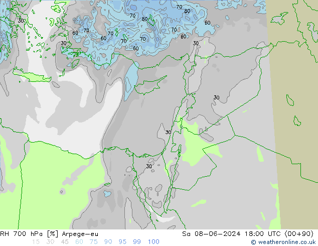 RH 700 hPa Arpege-eu Sa 08.06.2024 18 UTC