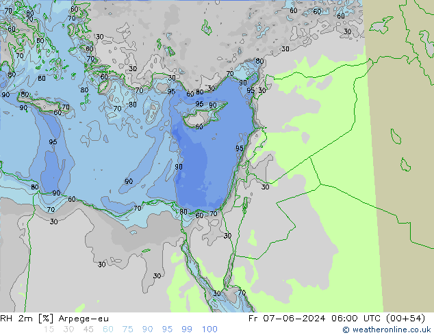 Humedad rel. 2m Arpege-eu vie 07.06.2024 06 UTC