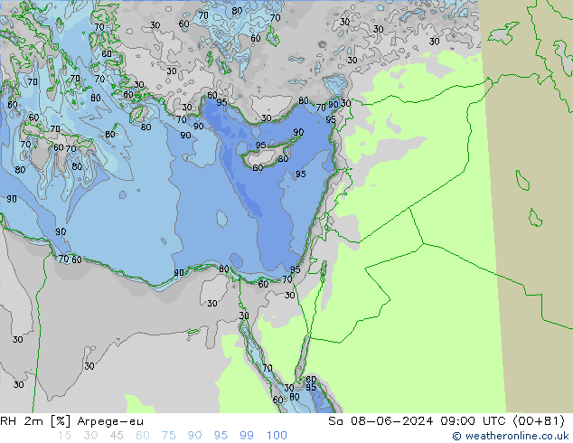 RH 2m Arpege-eu Sa 08.06.2024 09 UTC