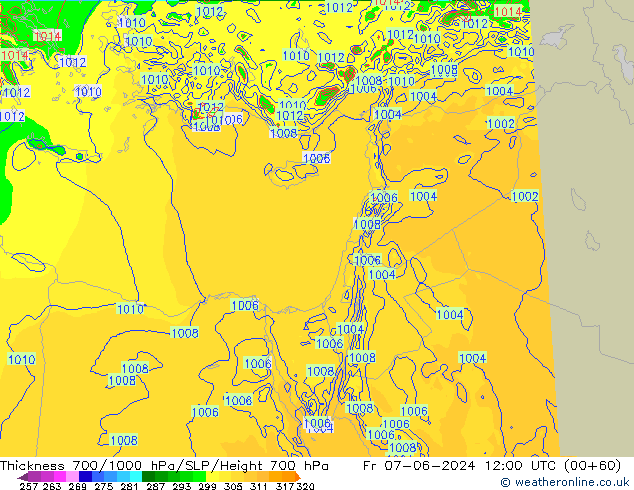 Thck 700-1000 hPa Arpege-eu Fr 07.06.2024 12 UTC