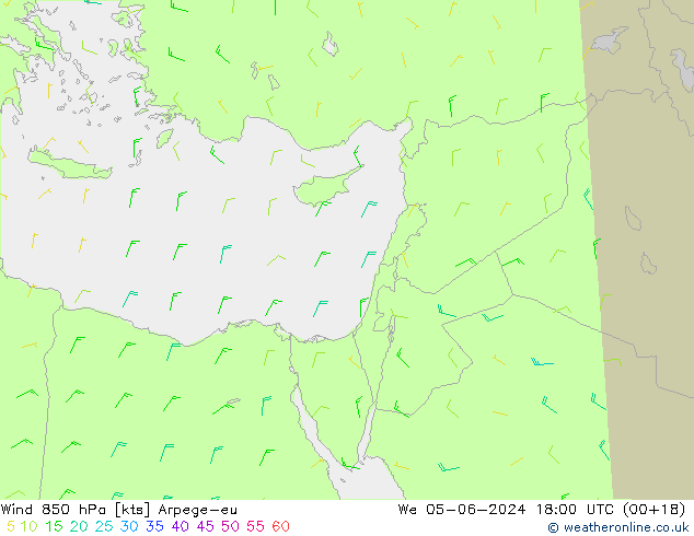 Vent 850 hPa Arpege-eu mer 05.06.2024 18 UTC