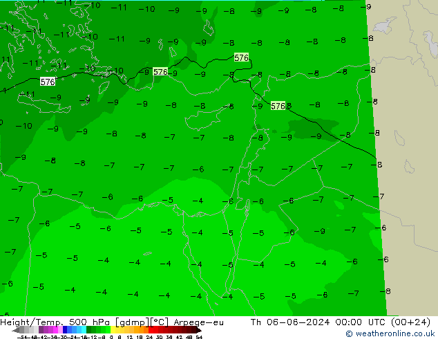 Height/Temp. 500 гПа Arpege-eu чт 06.06.2024 00 UTC