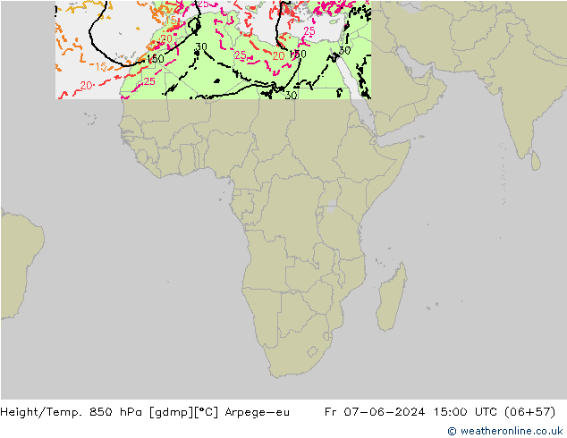 Height/Temp. 850 гПа Arpege-eu пт 07.06.2024 15 UTC