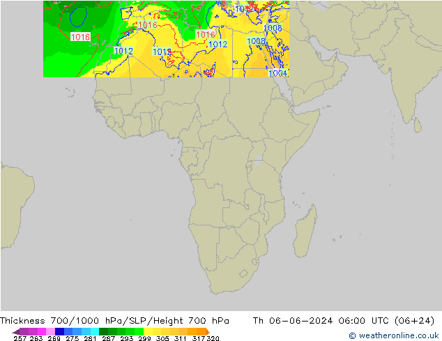 Thck 700-1000 hPa Arpege-eu gio 06.06.2024 06 UTC