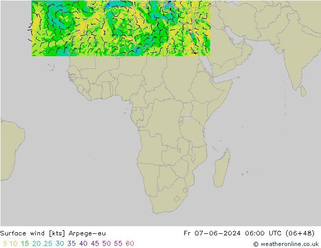 Vento 10 m Arpege-eu Sex 07.06.2024 06 UTC