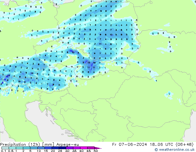 Precipitación (12h) Arpege-eu vie 07.06.2024 06 UTC