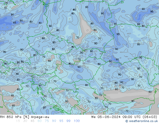 RH 850 hPa Arpege-eu  05.06.2024 09 UTC