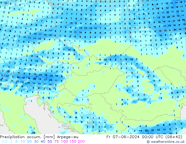 Totale neerslag Arpege-eu vr 07.06.2024 00 UTC