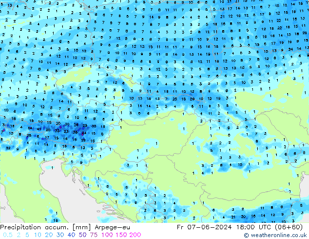 Precipitation accum. Arpege-eu пт 07.06.2024 18 UTC