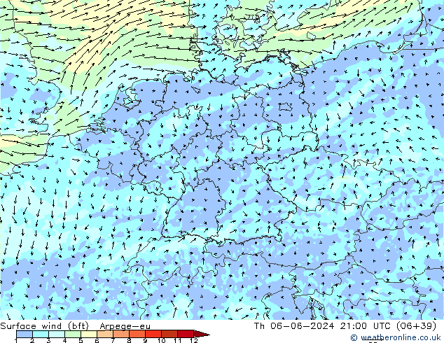  10 m (bft) Arpege-eu  06.06.2024 21 UTC