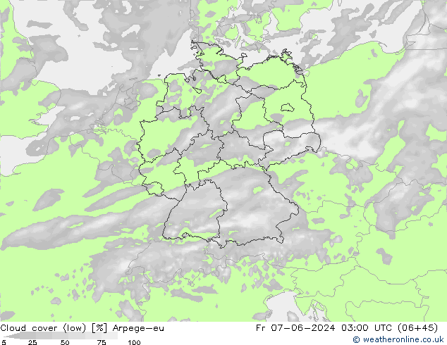 Bewolking (Laag) Arpege-eu vr 07.06.2024 03 UTC