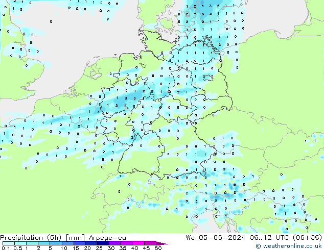 降水量 (6h) Arpege-eu 星期三 05.06.2024 12 UTC