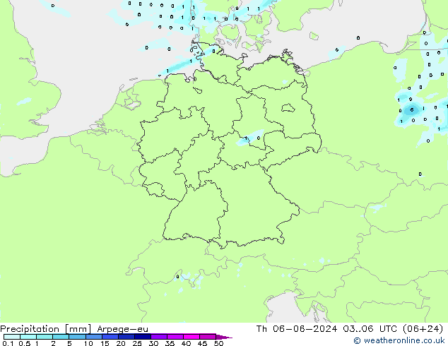 Precipitazione Arpege-eu gio 06.06.2024 06 UTC