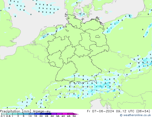 Neerslag Arpege-eu vr 07.06.2024 12 UTC