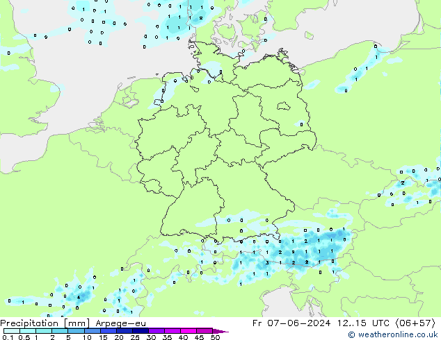 Srážky Arpege-eu Pá 07.06.2024 15 UTC