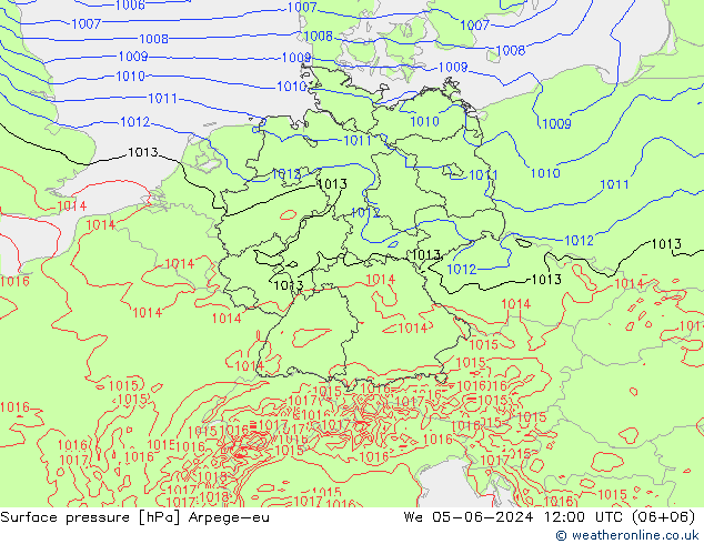 Pressione al suolo Arpege-eu mer 05.06.2024 12 UTC