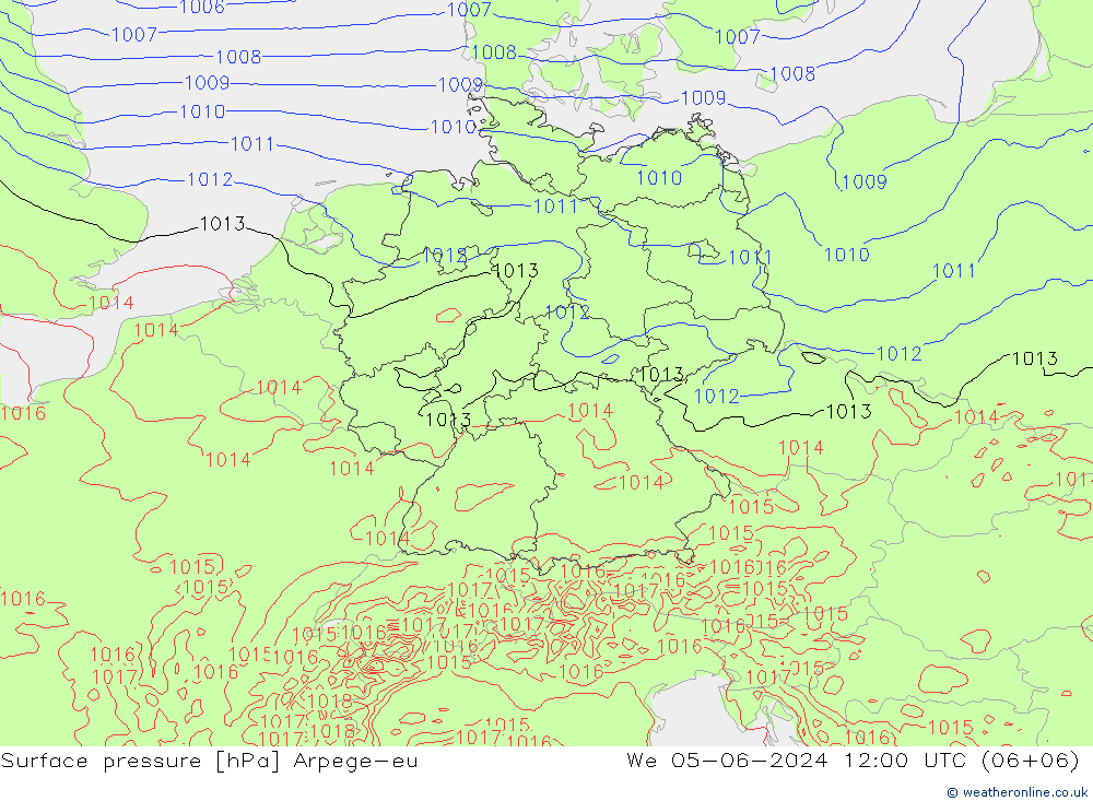 Bodendruck Arpege-eu Mi 05.06.2024 12 UTC