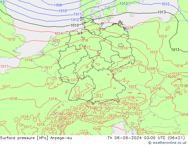 Surface pressure Arpege-eu Th 06.06.2024 03 UTC