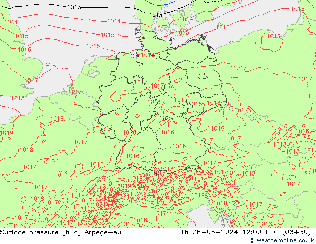 Surface pressure Arpege-eu Th 06.06.2024 12 UTC