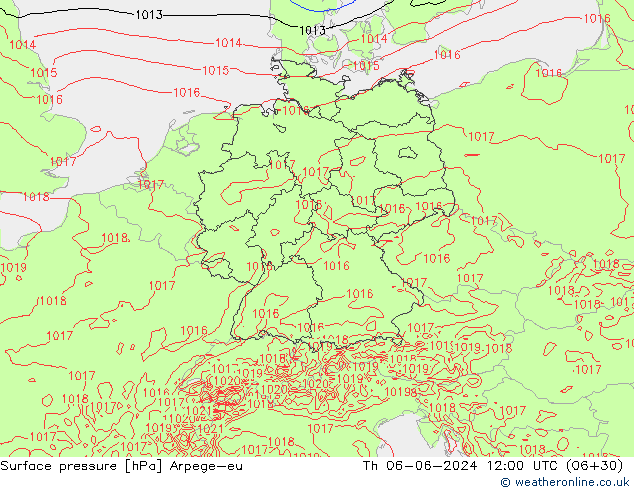 Atmosférický tlak Arpege-eu Čt 06.06.2024 12 UTC