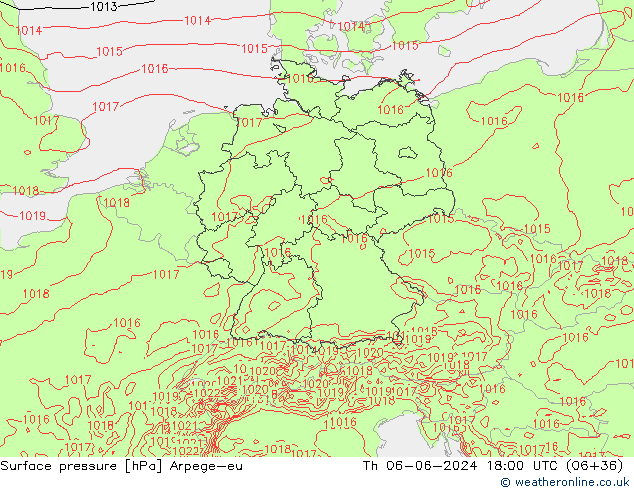 Surface pressure Arpege-eu Th 06.06.2024 18 UTC