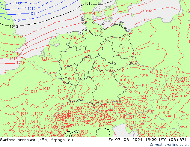 Pressione al suolo Arpege-eu ven 07.06.2024 15 UTC