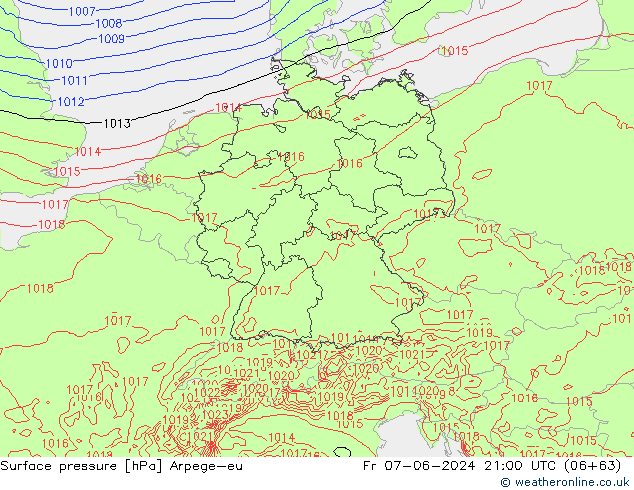 Surface pressure Arpege-eu Fr 07.06.2024 21 UTC