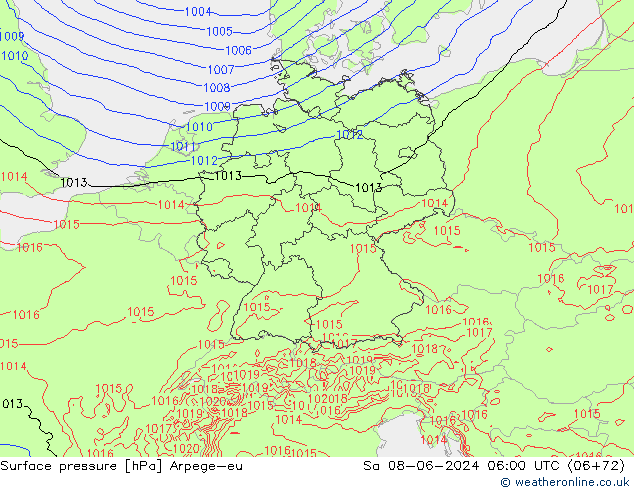 Pressione al suolo Arpege-eu sab 08.06.2024 06 UTC