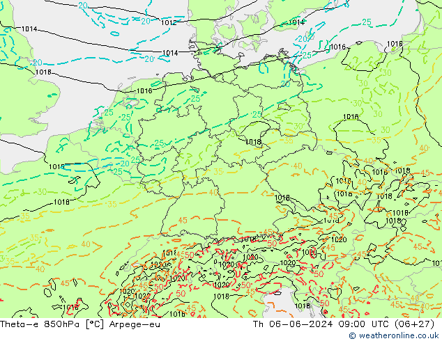 Theta-e 850hPa Arpege-eu do 06.06.2024 09 UTC