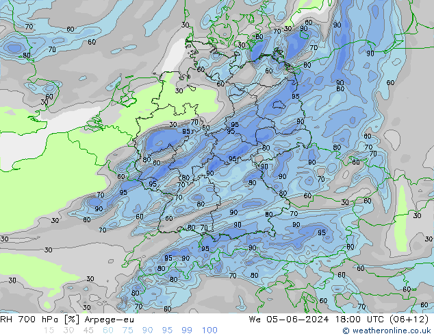 RH 700 hPa Arpege-eu  05.06.2024 18 UTC