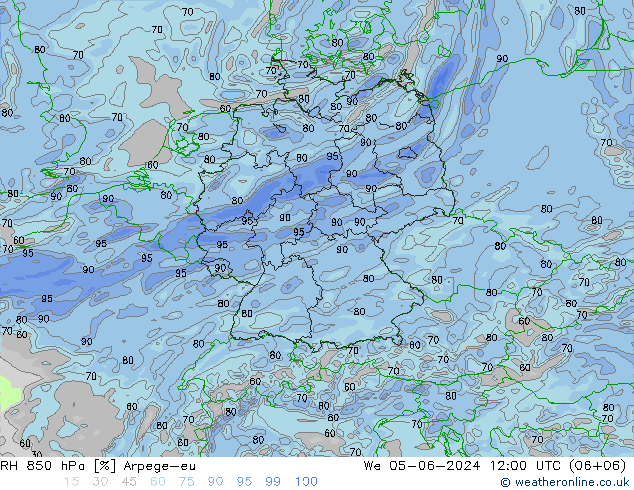 RH 850 hPa Arpege-eu  05.06.2024 12 UTC