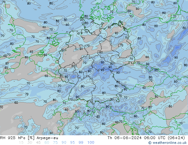 RH 925 hPa Arpege-eu Do 06.06.2024 06 UTC