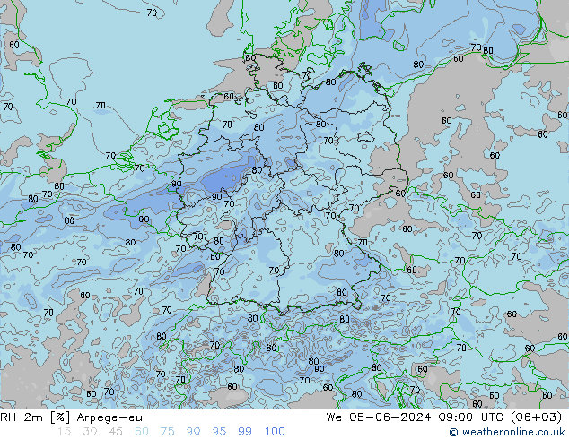 RH 2m Arpege-eu Mi 05.06.2024 09 UTC