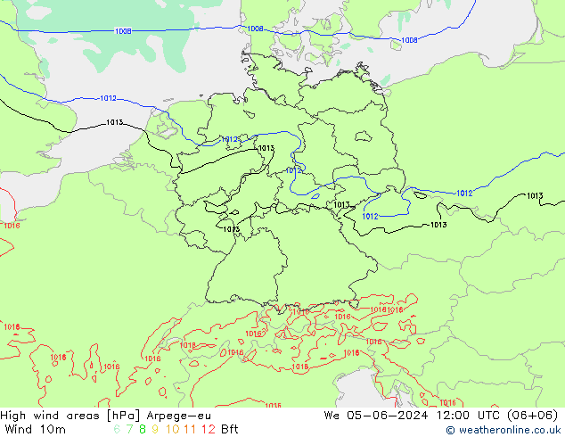 High wind areas Arpege-eu  05.06.2024 12 UTC