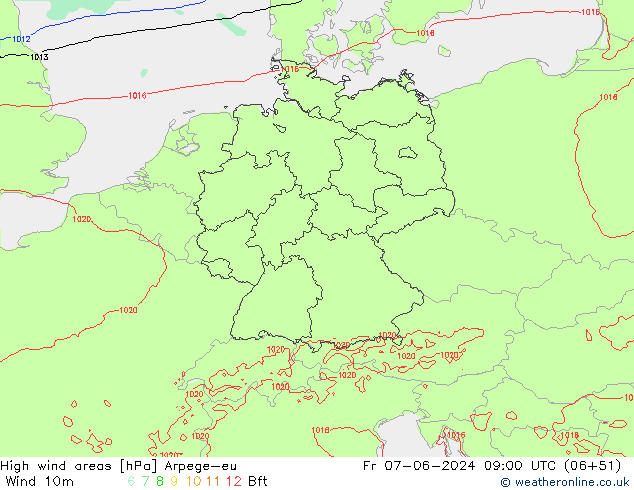 High wind areas Arpege-eu  07.06.2024 09 UTC