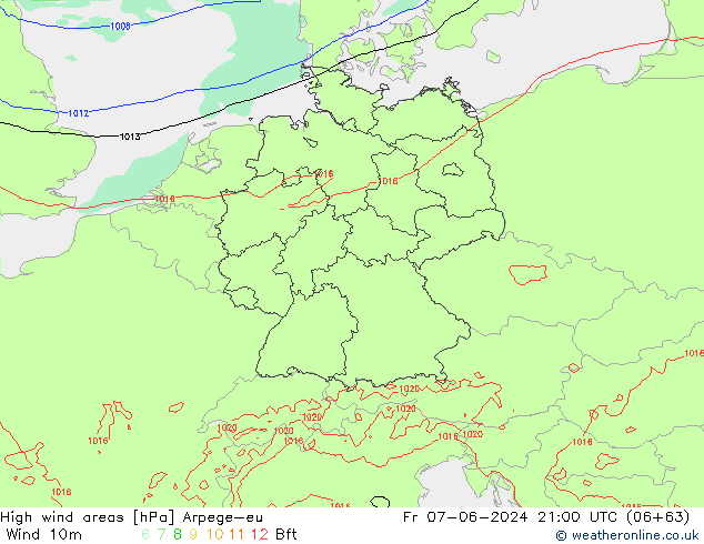 Windvelden Arpege-eu vr 07.06.2024 21 UTC